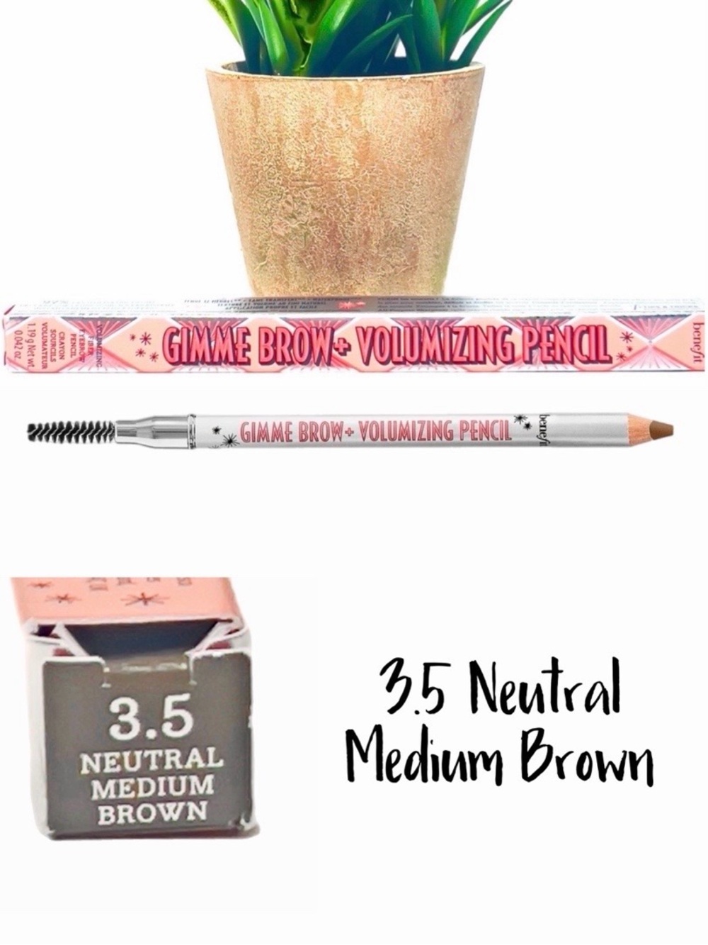 NIB Benefit Gimme Brow + Volumizing Pencil - 3.5 Neutral Medium Brown